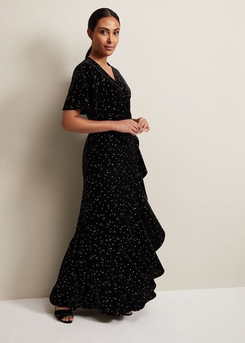 Phase Eight Petite Holly Velvet Star Wrap Dress Black Australia | AT6548109